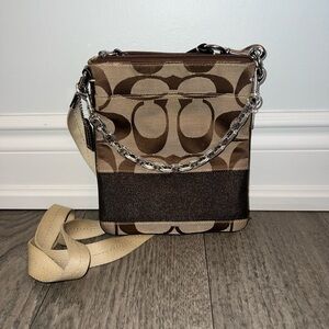 Coach Small Signature Canvas Crossbody in Brown and Tan